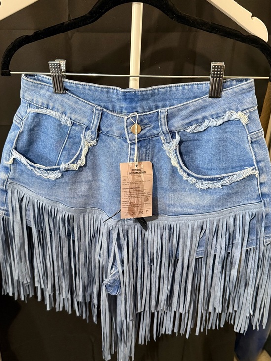 Oyrosy Pants - Light Blue Washed Denim Mini Shorts